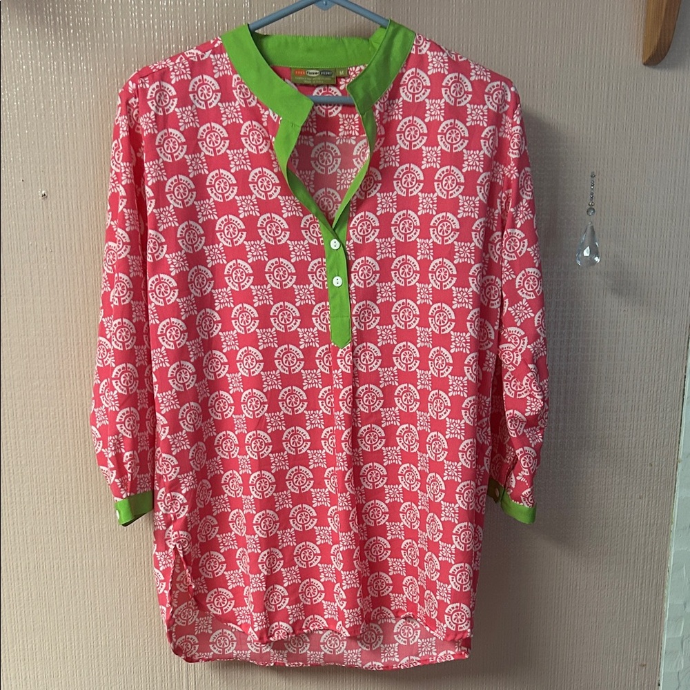 Rock Flower Paper Pink and Green Floral Top